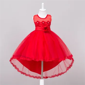 

2017 Spring Summer New Flower Girls Dress Baby Party Birthday Evening Wear Long Tail Girls lace organza dress 5 6 7 8 9 10 years