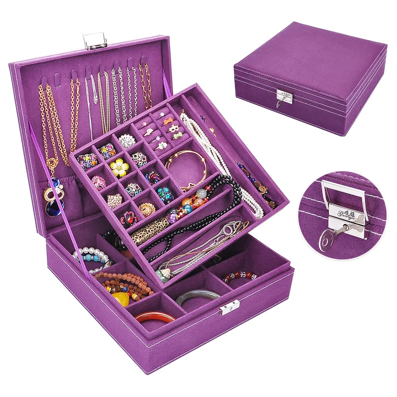Flannel square jewelry box 2 Layers big size jewelry organizer Multicolor large space necklace earrings storage casket Flannel square jewelry box 2 Layers big size jewelry organizer Multicolor large space necklace earrings storage casket