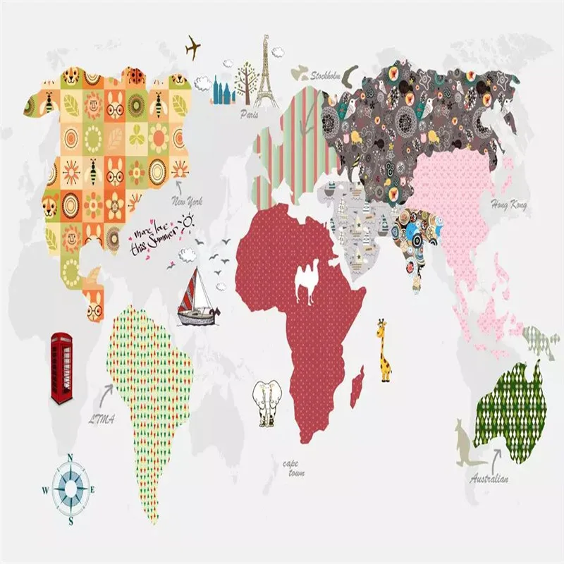 

Cartoon letters world map background wall professional making mural factory wholesale wallpaper mural poster photo wall