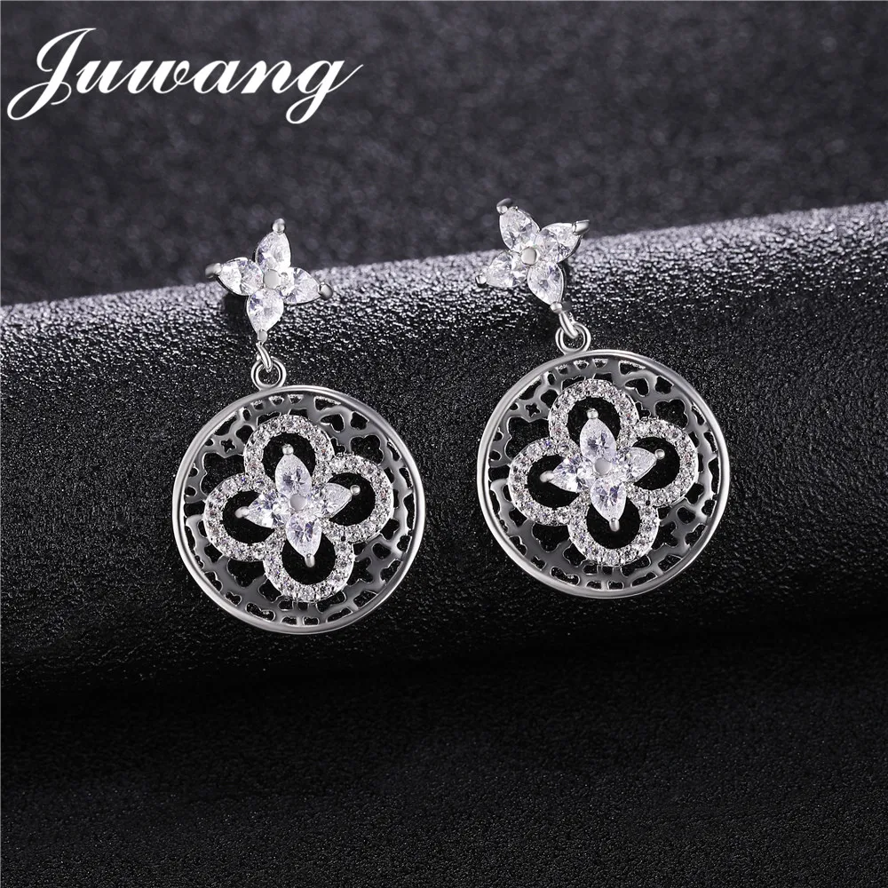 

JUWANG Brand Luxurious Bride Statement Earrings for Woman Cubic Zirconia for Pageant Women Water Drop Earring Jewelry