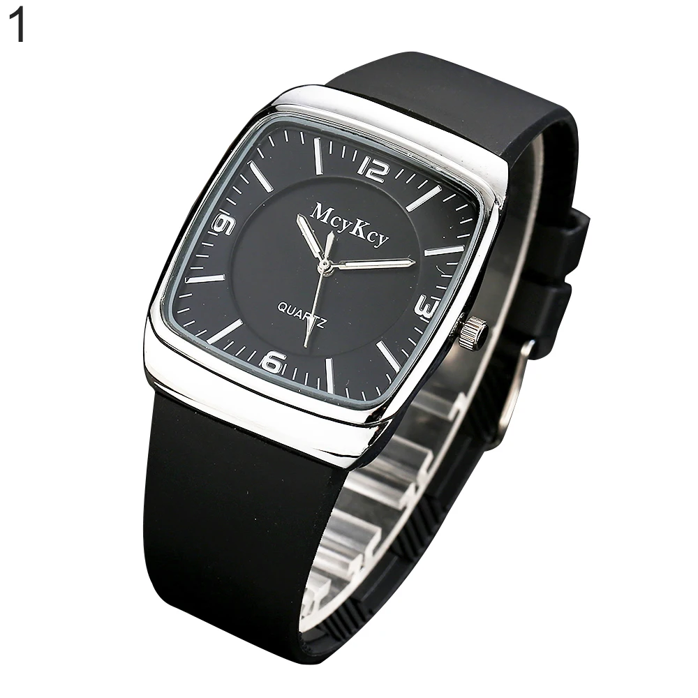 Men Fashion Alloy Square Case Silicone Strap Casual Analog Quartz Wrist ...