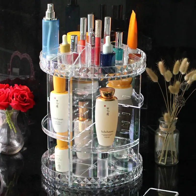 Clear Acrylic Makeup Organizer Dress Table Storage shelf 360 Degree