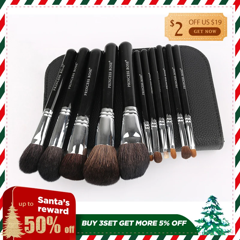 

Princess Rose 11PCS Professional Makeup Brushes set Kit Black Powder Function Eyeshadow LIP Make up Tool Kit Goat Hair Brushes