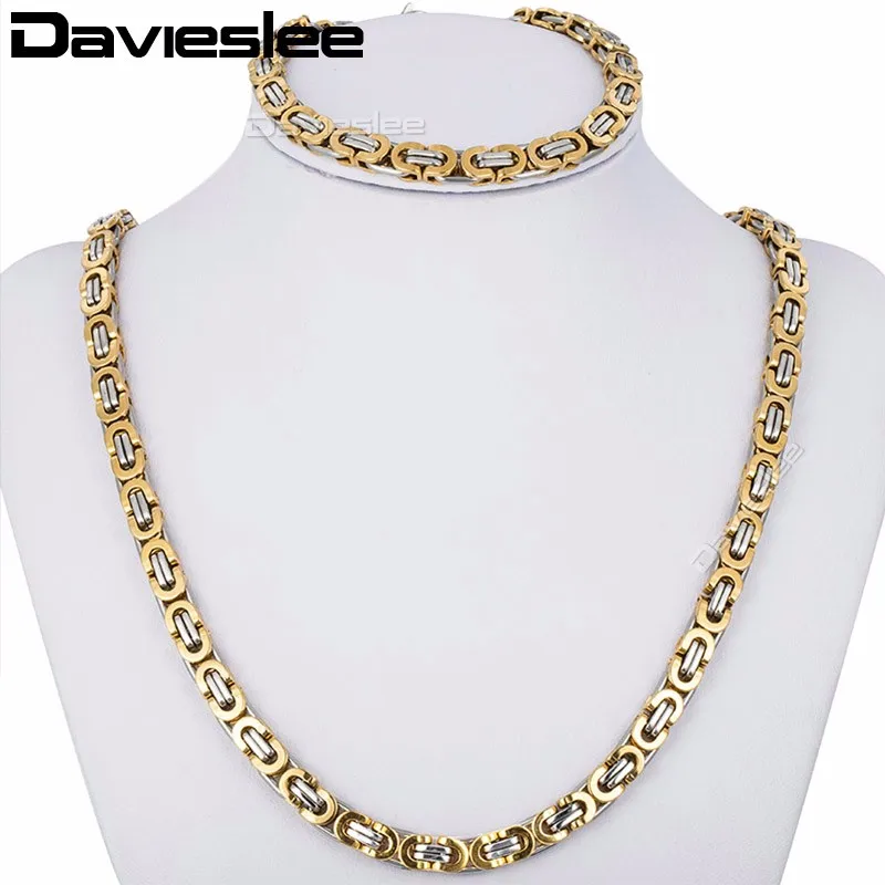 CUSTOMIZE SIZE 6MM Stainless Steel Necklace Bracelet Chain Jewelry set Mens Jewelry set