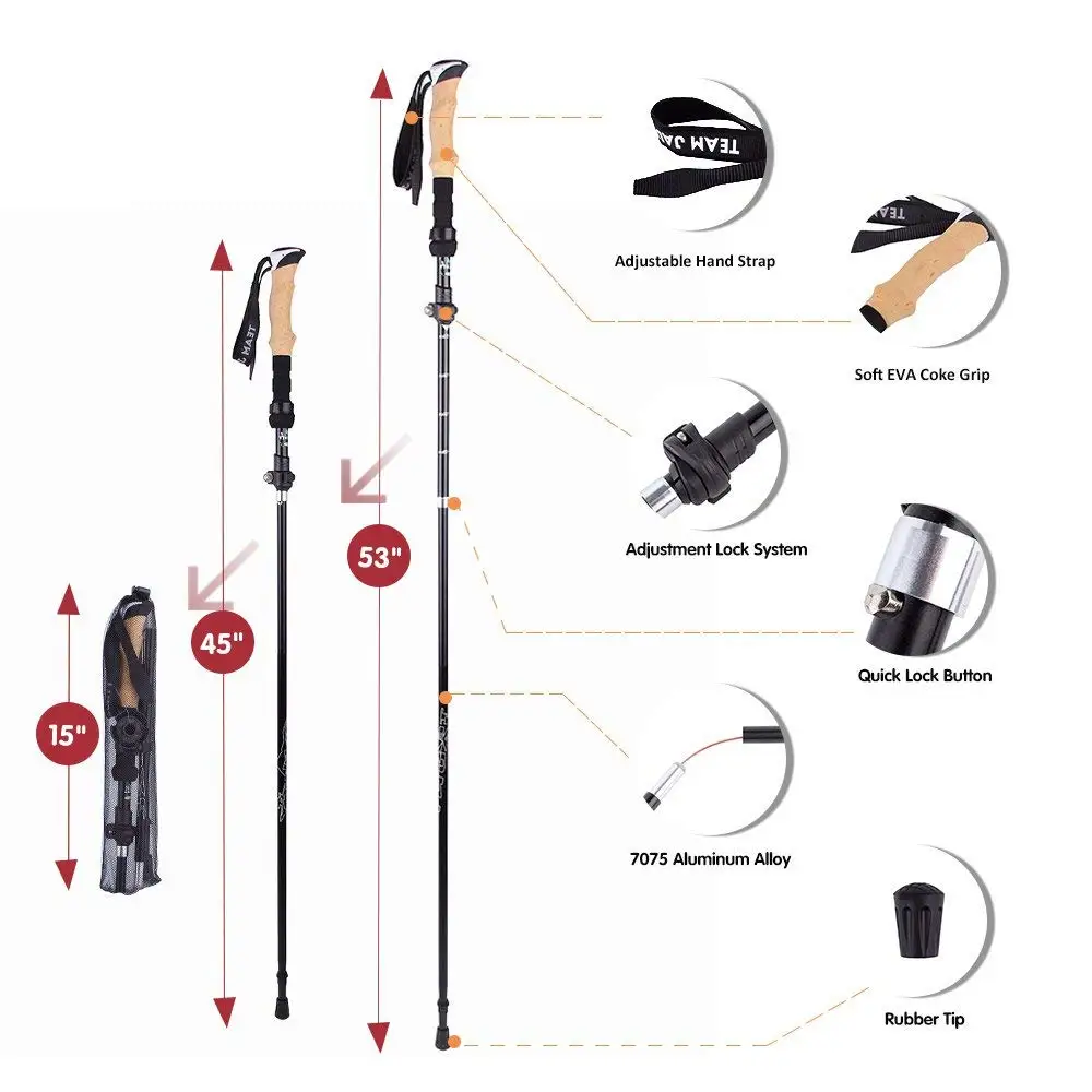  Ultra-light Adjustable Walking Sticks Telescopic Trekking Hiking Poles Climbing SkiingTrekking Collapsible Pole