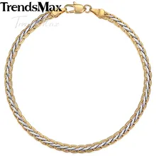 Женский мужской браслет, золотой, серебряный, Плетеный, пшеничный, звено,, Прямая поставка, ювелирное изделие, подарок для мужчин и женщин, 4 мм, 7-9 дюймов, KGB407