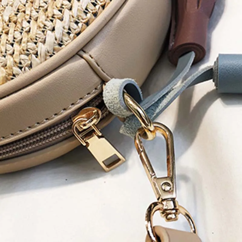 Women Travel Tassel Straw Bag INS Popular Summer Female Handbag Casual Lady Circle Shoulder Bag Pineapple Weave Crossbody SS3231 (3)