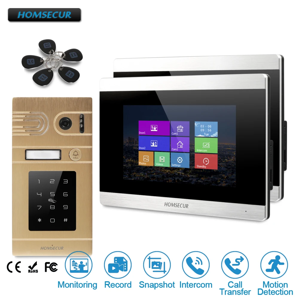 

HOMSECUR Waterproof 7" Wired Video Door Phone Intercom System with Aluminium Alloy Camera 800TVL BC071-G+BM715-S