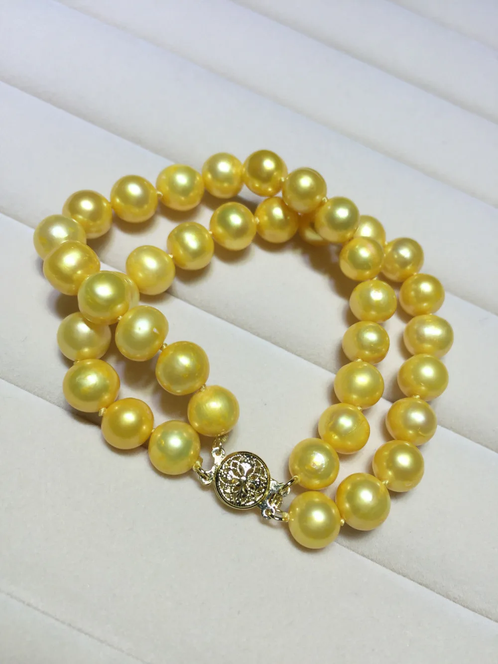 

NATURAL 2 ROW 10-11MM ROUND SOUTH SEA YELLOW PEARL BRACELET free shipping