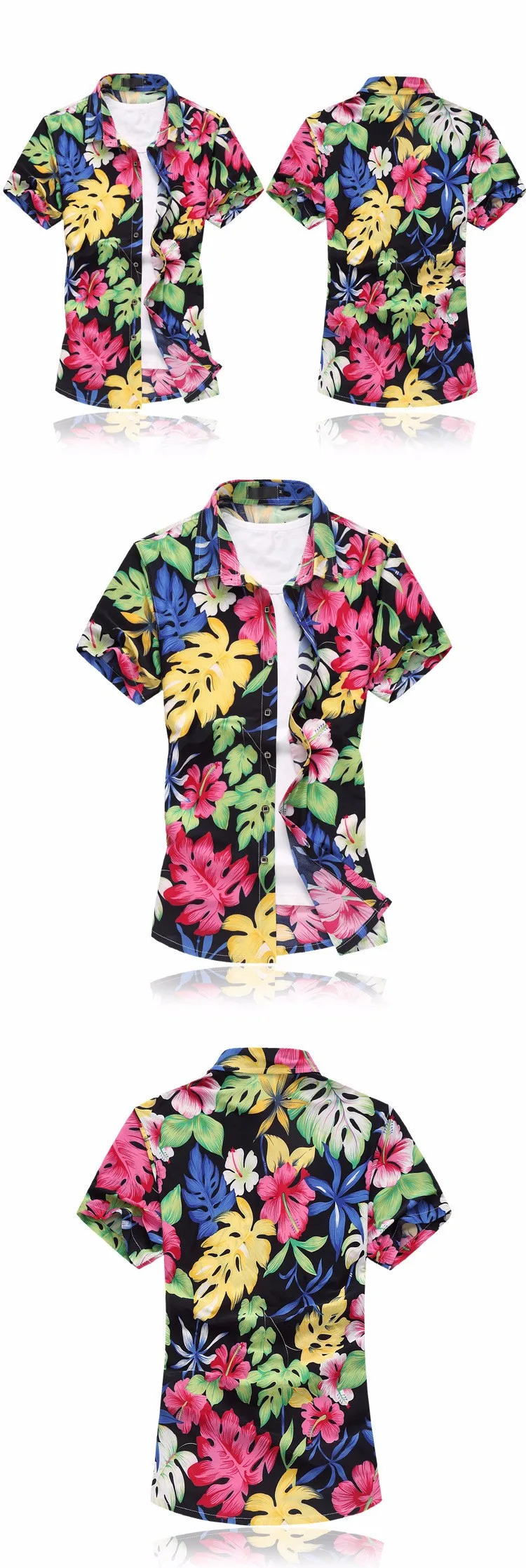 2019 Новая модная летняя повседневная Для мужчин с короткими рукавами рубашка с цветочным узором высокого качества гавайская рубашка цветок