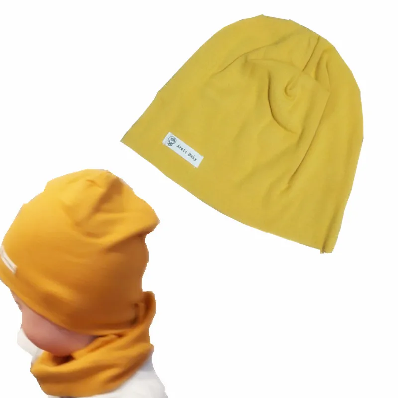 

Children's hats autumn winter Baby's full cotton pure color tire cap Knit cotton jumper strip three size boys girls beanies