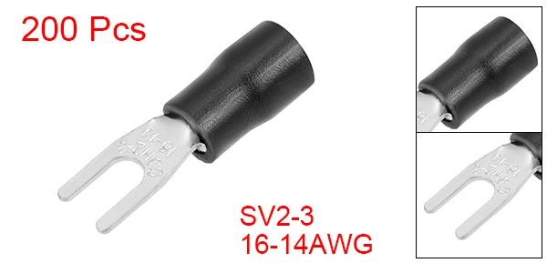 Uxcell SV2-4M/SV2-3.7S/SV2-3 медь обжимной вывод Изолированная вилка Spade провода разъем 16-14AWG черный, красный синий желтый 200 шт./лот - Цвет: SV2-3 Black