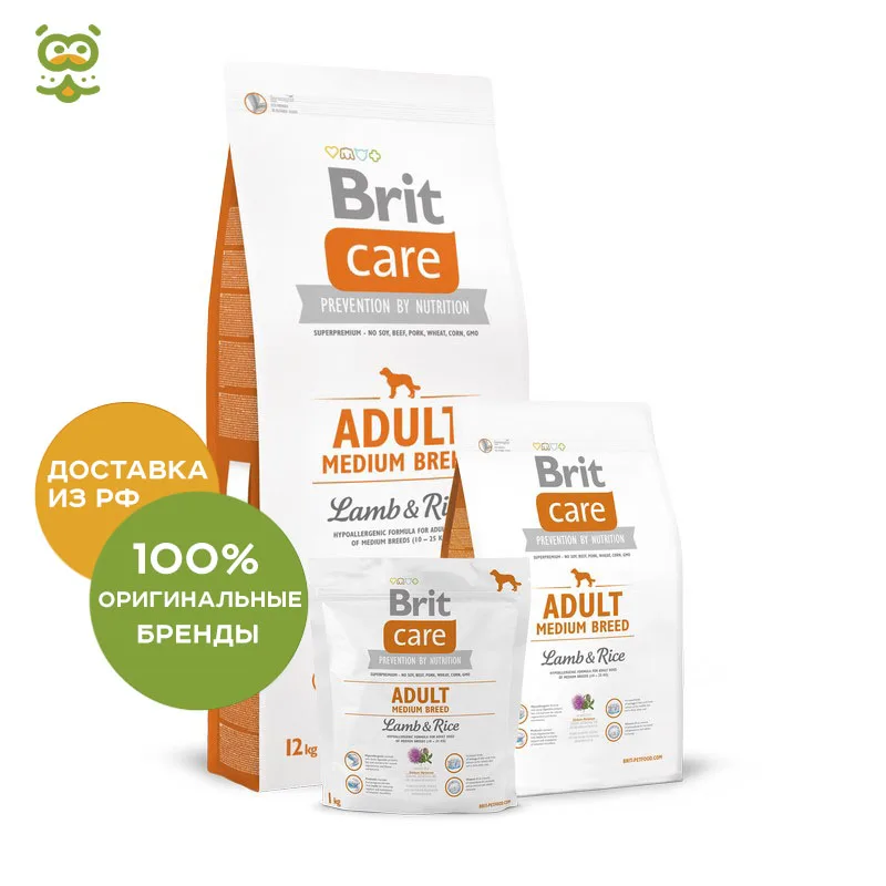 Корм Brit Care Adult Medium Breed Lamb& Rice для взрослых собак средних пород, Ягненок и рис, 12 кг