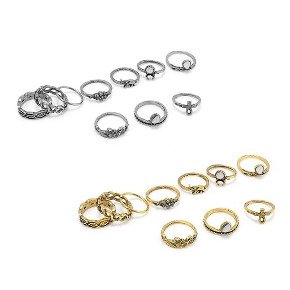

10pcs/Set Gold Color Flower Midi Ring Sets for Women Silver Color Elephant Knuckle Ring