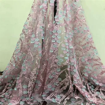

5 Yards High Quality French Lace 3d Flower African Laces Nigeria Embroidered Lace Fabric For Wedding Dress X795-4