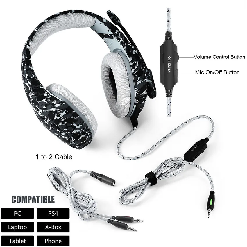 ONIKUMA K1 Casque камуфляжная PS4 гарнитура с микрофоном Стерео Игровые наушники для