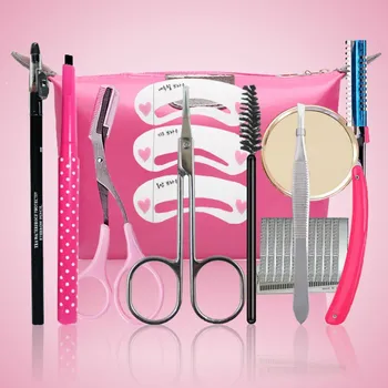 

11pcs/set Professional Practical Eye-brow Trimmer Shaping Tool Set Eyebrow Pencil Header Card Eyebrow Knife & Scissors with Bag