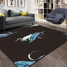 Еще черный пол белого и синего цвета птичье перо ацтеков 3d принт Нескользящие из микрофибры Гостиная современные декоративные моющийся коврик