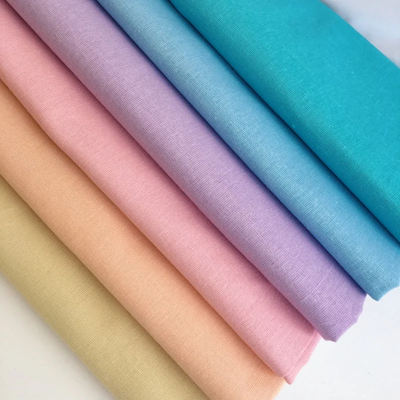 

IV 142gsm Printed 100% cotton coarse calico fabric width 150cm plain color collection sewing DIY pink blue peach lilac colors