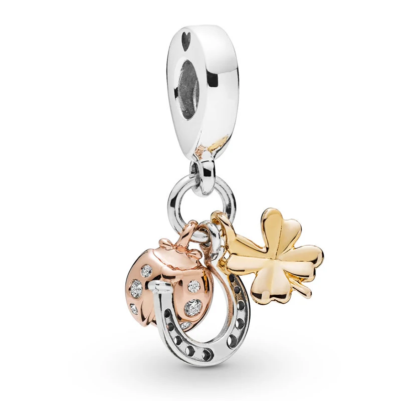 

NEW 100% 925 Sterling Silver Horseshoe Clover & Ladybird Dangle Charm Original Bracelet Jewelry Beads Fashion Women's Gift