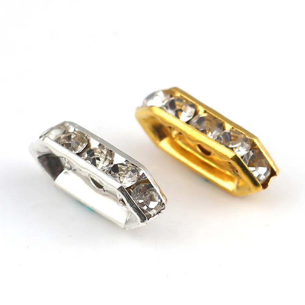 

Doreen Box Iron Alloy Spacer Beads Rectangle Silver Color Clear Rhinestone 15mm( 5/8") x 6mm( 2/8"), Hole: Approx 1.8mm, 50 PCs