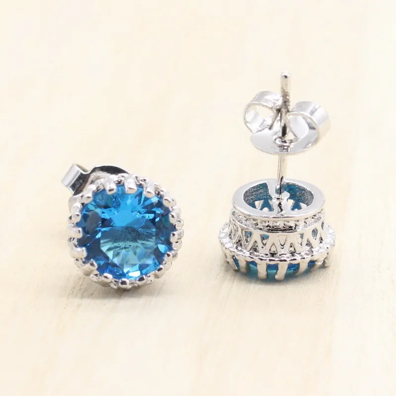 

Women 925 Silver Dance Party Stud Earring Jewelry Light Blue Cubic Zirconia Stones Jewelry