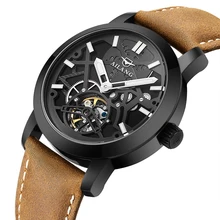 Real men’s AILANG brand car wind waterproof leather strap auto tourbillon hollow mechanical watch black dial male fashion