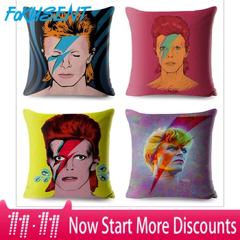 

FOKUSENT David Bowie Cushion Covers Euroeapn American Rock POP Style Cushion Cover Home Decorative Beige Linen Pillow Case 45X45