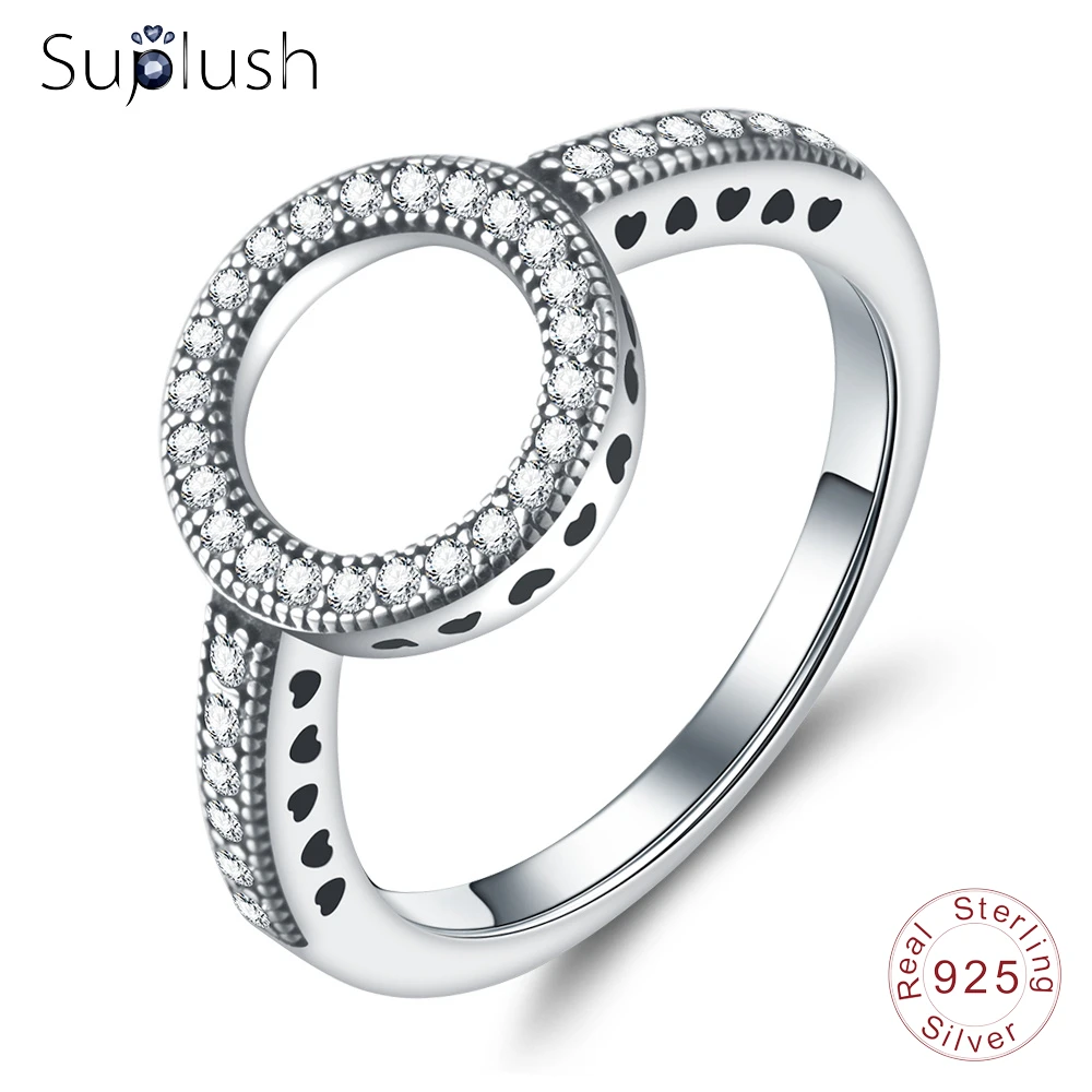 

Suplush 100% Genuine 925 Sterling Silver Ring Forever Clear Black CZ Circle Round Finger Rings Women Luxury Jewelry bijoux