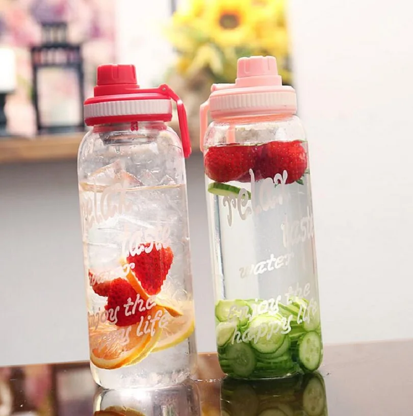 

TECHOME The New Creativity High Capacity Glass Water Bottle Outdoor Portable Fruit Tea Lemon Drink Bottle
