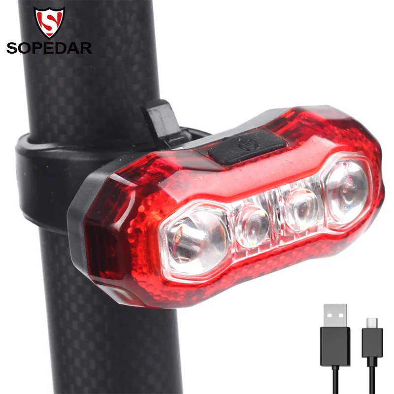 

SOPEDAR Road Bike LED Flashing Light Safety Rear Tail Lamp Mountain Bicycle Warning Lights USB Rechargeable MTB Accessories