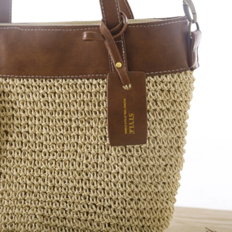 Women Straw Bag Female Beach Handbag INS Popular Ladies Patchwork Shoulder Bags Fashion Summer Large Weave Vacation Tote SS3050 (19)