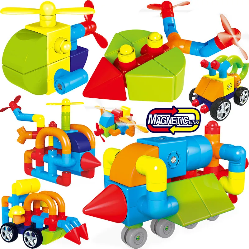 

New Magnetic Designer Pipe Building Blocks DIY Construction Tank Helicopter Submarine Model Set Educational Children Toys Gifts