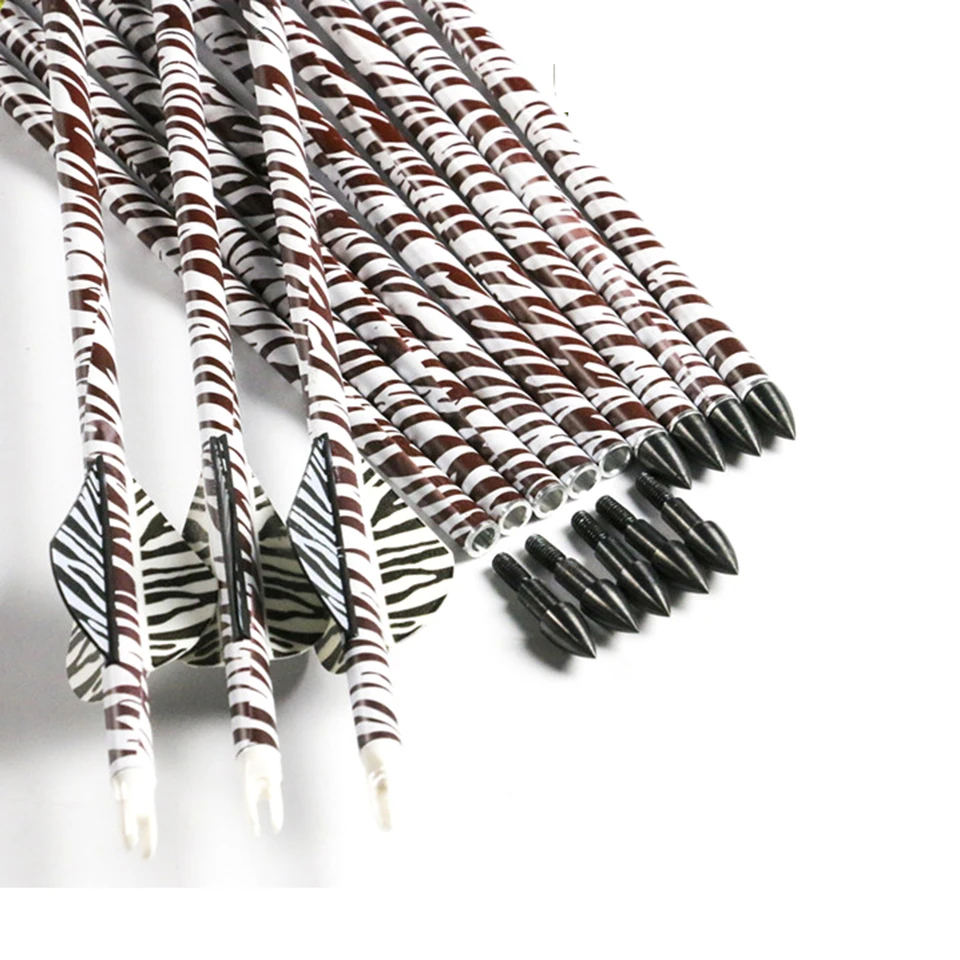 

12pcs 32 Inch Length Spine 400 Zebra Pure Carbon Arrow 32 Inch Length ID 6.2 mm for Traditional Bow Hunting Practice