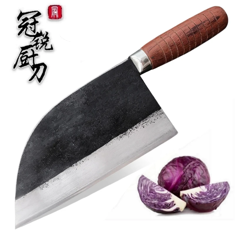 

Handmade Forged Chef Knife Carbon Steel Forged Traditional Chinese Cleaver Kitchen Knives Meat Vegetables Slicing Chopping Tool