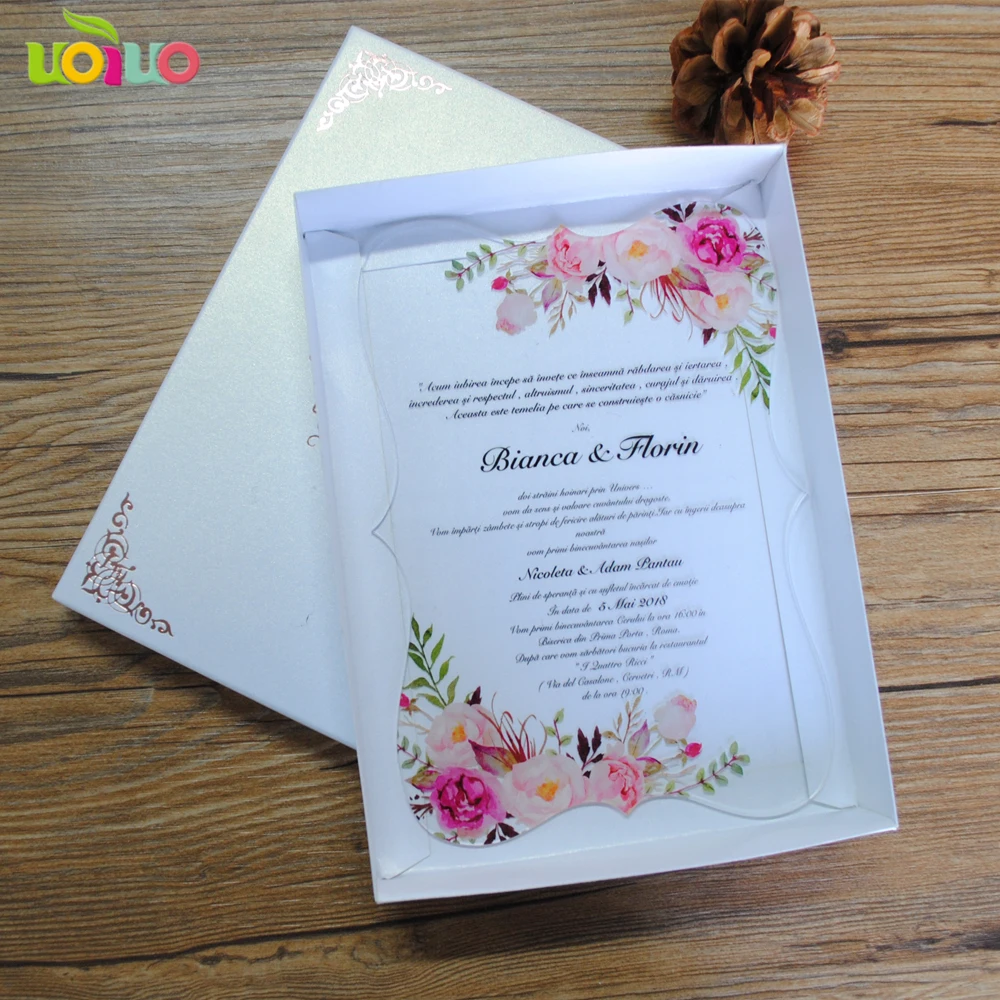 

5pcs super elegant flower acrylic invitation card with colorful words printing price