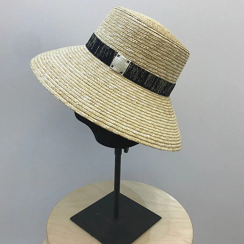 Натуральная флоппи женская летняя шляпа женская шляпа от солнца тканая шляпа с широкими полями с текстурированной черно-белой лентой Пляжная Шляпа Дерби соломенная фетровая шляпа