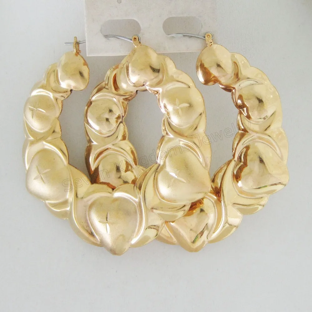 

MIN ORDER 10$ CAN MIX DESIGN/STAR CARVED SURFACE HOLLOW YELLOW GOLD GP HUGE BIG HOOP TALL 63MM 2.5" HEART SHRIMP EARRING