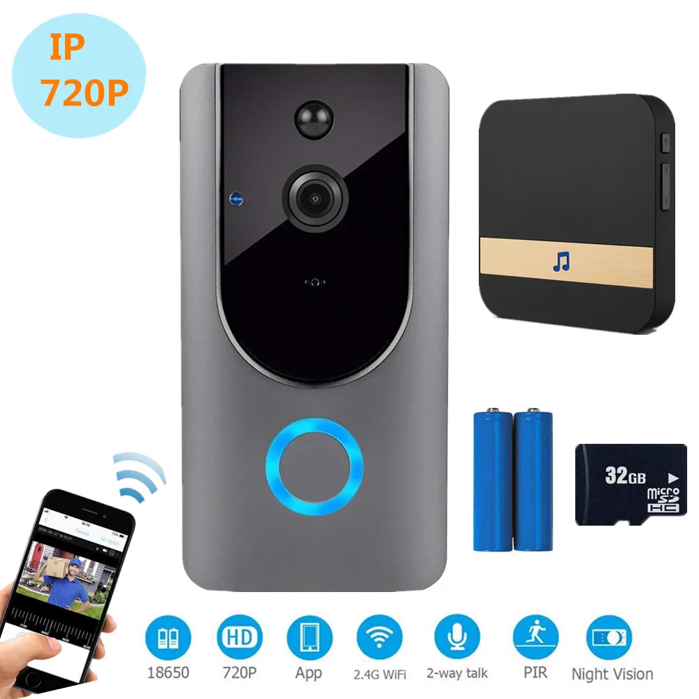 

Wireless video Intercom system wifi door bell mini ip camera 720P HD waterproof IR doorbell home intercomes for smart phone