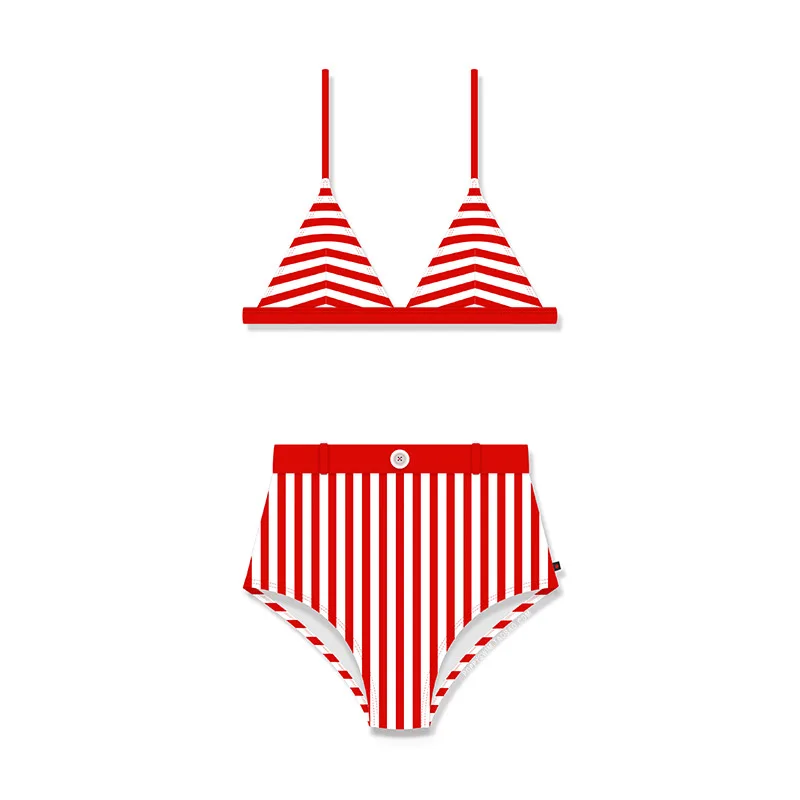 

Two Pieces Striped Swimsuit 2018 New Solid Sport Bikini Set High Waist Swimwear Bandeau Biquini Women Bathing Suit With Padded