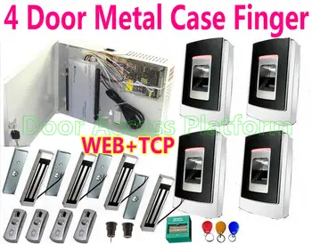 

4 Door Finger Reader Metal Case All-in-one Double-Way Control Web Access controller Biometric Scanner kit Entrance+Exit Control