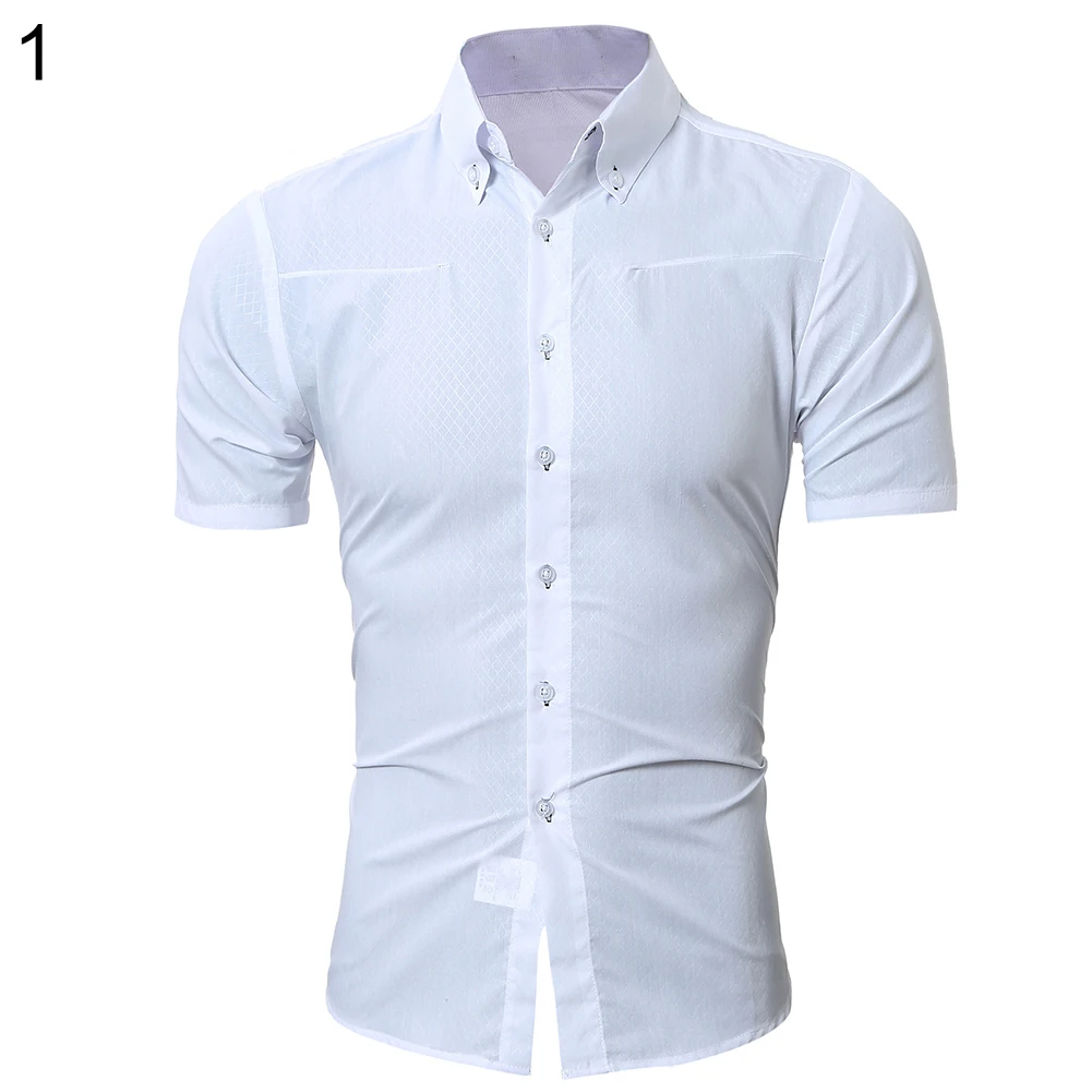 Men's Stylish Casual Slim Fit Checked Print Summer Short Sleeve Button Down Shirt -in Casual 