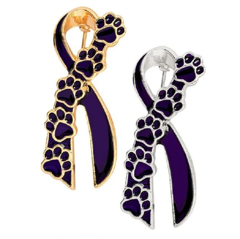 

Dog paw Pin Purple Black Ribbon Animel Pet Dogs Cat Claw prints Footprints Tie Brooch For Dog parent owner Coat Collar Pin Badge