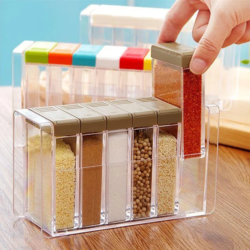 

1pcs Spice Jar Seasoning Box 6Pcs/Set Kitchen Spice Storage Bottle Jars Transparent PP Salt Pepper Cumin Cruet Powder Box Tool