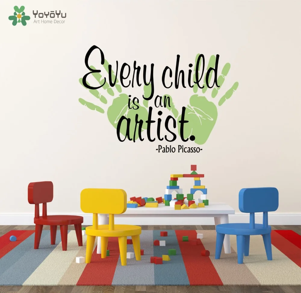 

Wall Decal Vinyl Sticker Quote Every Child Is An Artist With Hand Print For Kid Boy Girl Playroom Bedroom Art Decoration WW-425