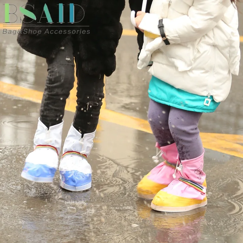 

BSAID Kids Waterproof Shoes Cover Overshoes Galoshes Children Cartoon Zipper Non-slip Elastic Rain Shoes Covers For Rain Boots