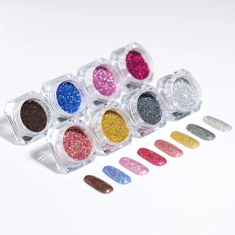 

1 Box Holographic Nail Glitter Powder Shining Laser Nail Art Glitter Gradient Sliver Pigment Dust for Nail Art Decorations