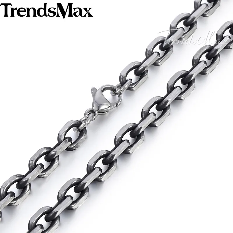 Trendsmax قطع كابل رابط قلادة الفتيان رجل سلسلة الفولاذ المقاوم للصدأ جونميتال لهجة 6 ملليمتر KKN498