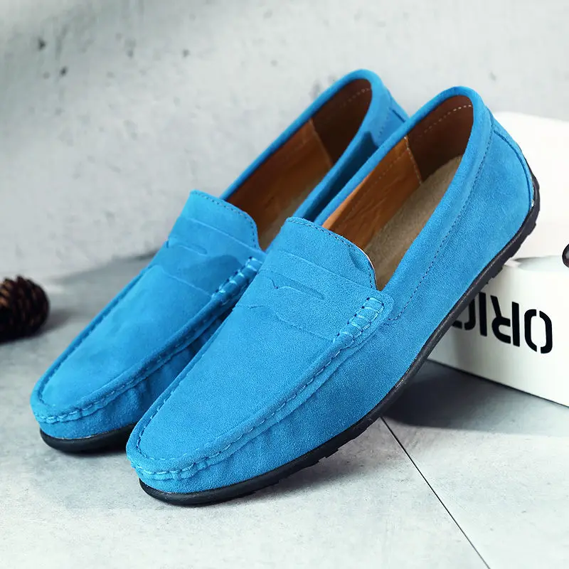 TOURSH/ модная мужская обувь, мужские лоферы, мокасины для вождения, Gommino, Замшевые мужские повседневные туфли, мужские лоферы на плоской подошве без шнуровки - Цвет: Royal blue