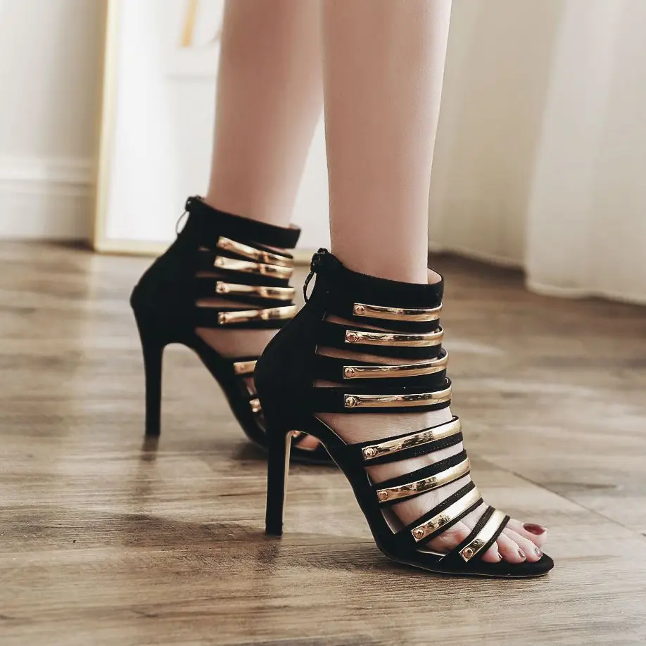 Boca Tacones Tacón Altos Verano Nuevas Sandalias Romanas Oro Mujeres n0kN8PwOXZ